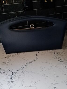 Elegant Navy Handheld Clutch with Cutout Handle
